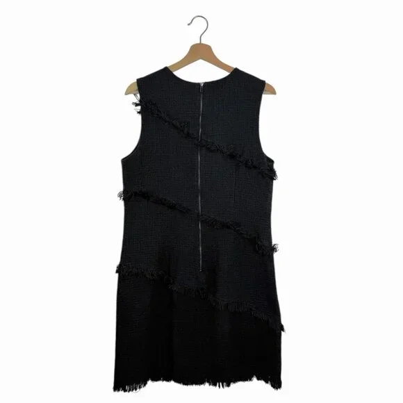 Ann Taylor Sheath Dress Size 12 Black Boucle Yarn Fringe Textured Tweed Black - Picture 3 of 8